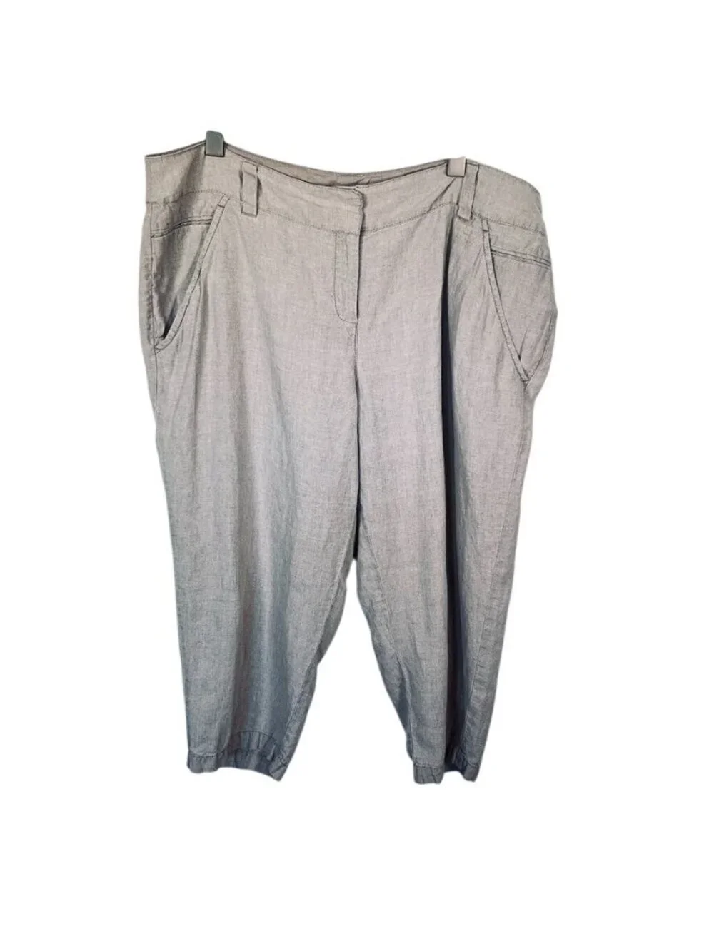 Eileen Fisher XL Tan Linen Barrel Leg Pants Cropped Relaxed Lagenlook Coastal